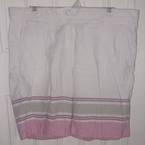 Womens Gap Boyfriend Roll Up Linen Cotton Shorts Sz 8 White Stripe Summer